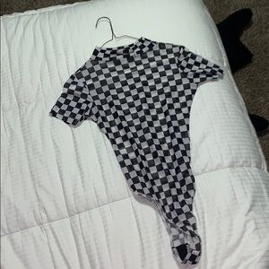 Checkered print body suit